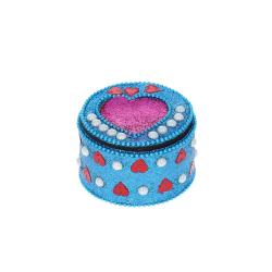 Boîte indienne ronde couvercle cœur rose et bleu