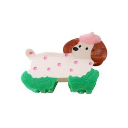 Pince à cheveux crabe chien beret rose