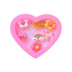 Boite cœur 7 bagues enfant licorne et fleurs