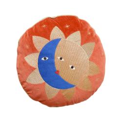 Coussin en velours brodé terracotta - La bonne aventure