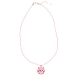 Collier de perles roses chat avec sequins