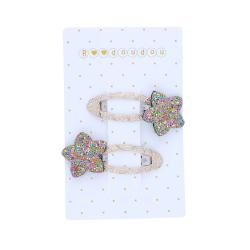 Lot de 2 barrettes cheveux étoiles paillettes multicolores