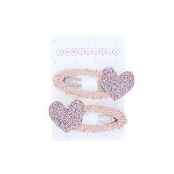 Lot de 2 barrettes cheveux cœurs roses pailletés