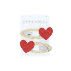 Lot de 2 barrettes cheveux cœurs rouge pailletés