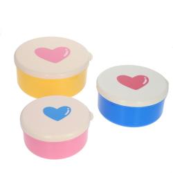 Lot de 3 boîtes à goûter rondes cœurs multicolores