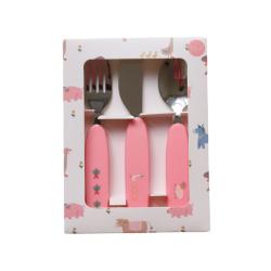 Set de 3 couverts bébé rose - Dans la ferme