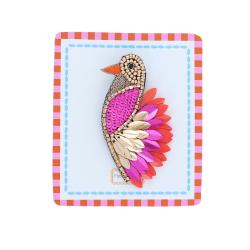 Broche sequins oiseau rose et doré