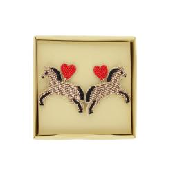 Boucles d'oreilles en perles coeur rouge et chevaux - Carmina