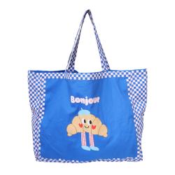 Sac cabas bleu damier bonjour croissant - Paris Chéri