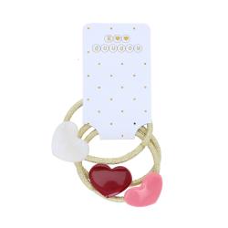 Lot de 3 élastiques cœurs nacre, rouge, rose
