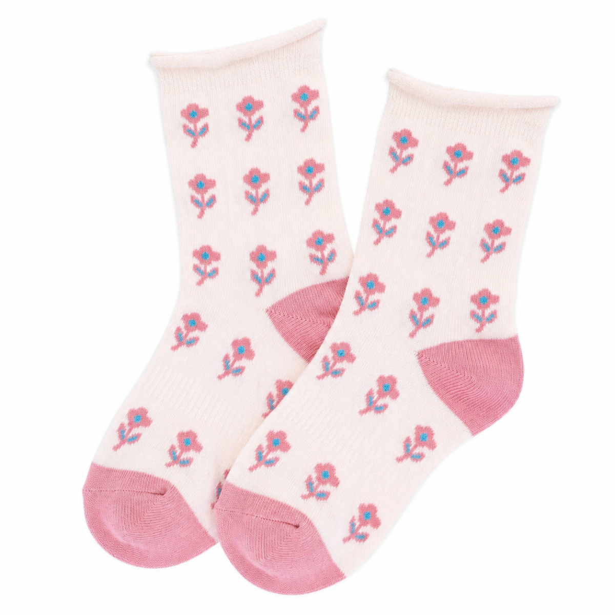 Chaussettes enfant fleuries roses 23-26 - Marguerite