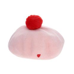 Beret enfant rose et pompon rouge - Paris Chéri