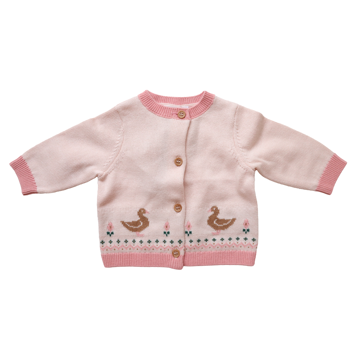 Gilet bébé jacquard rose oie 6 mois - Dans la ferme
