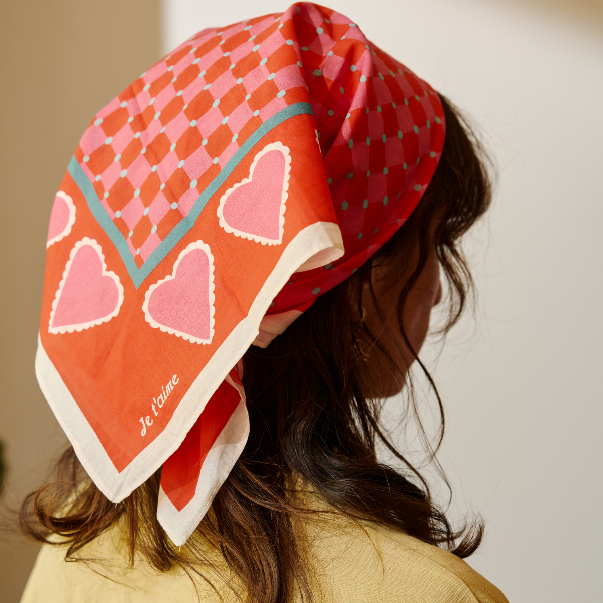Foulard imprimé damier rose - Paraty