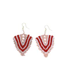 Boucles d'oreilles tissées nude rayée rouge et blanc