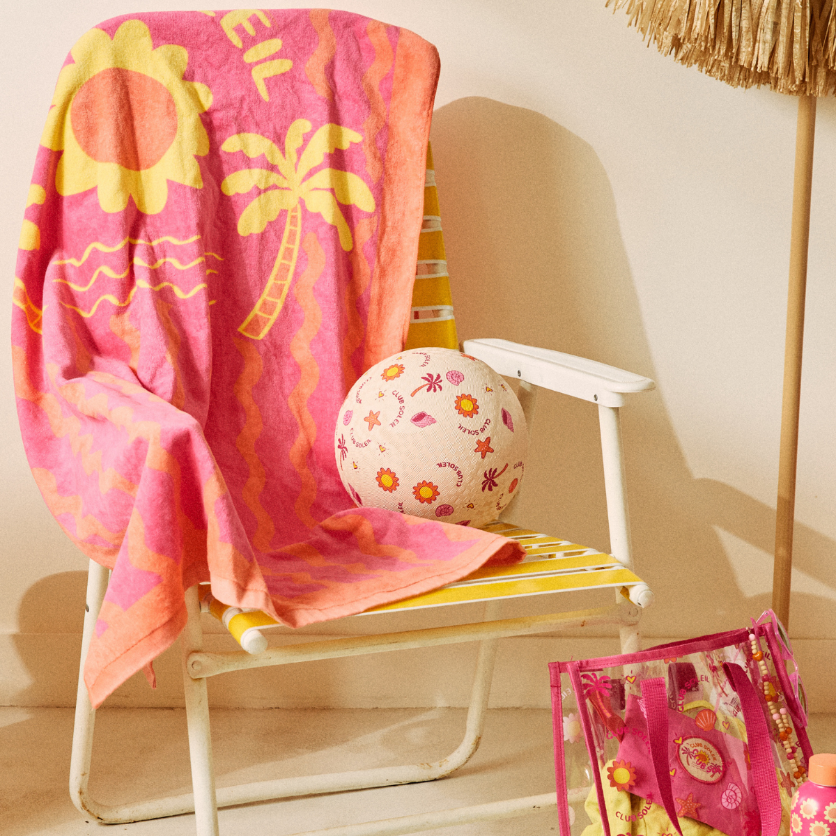 Serviette de plage rose et jaune - Club Soleil