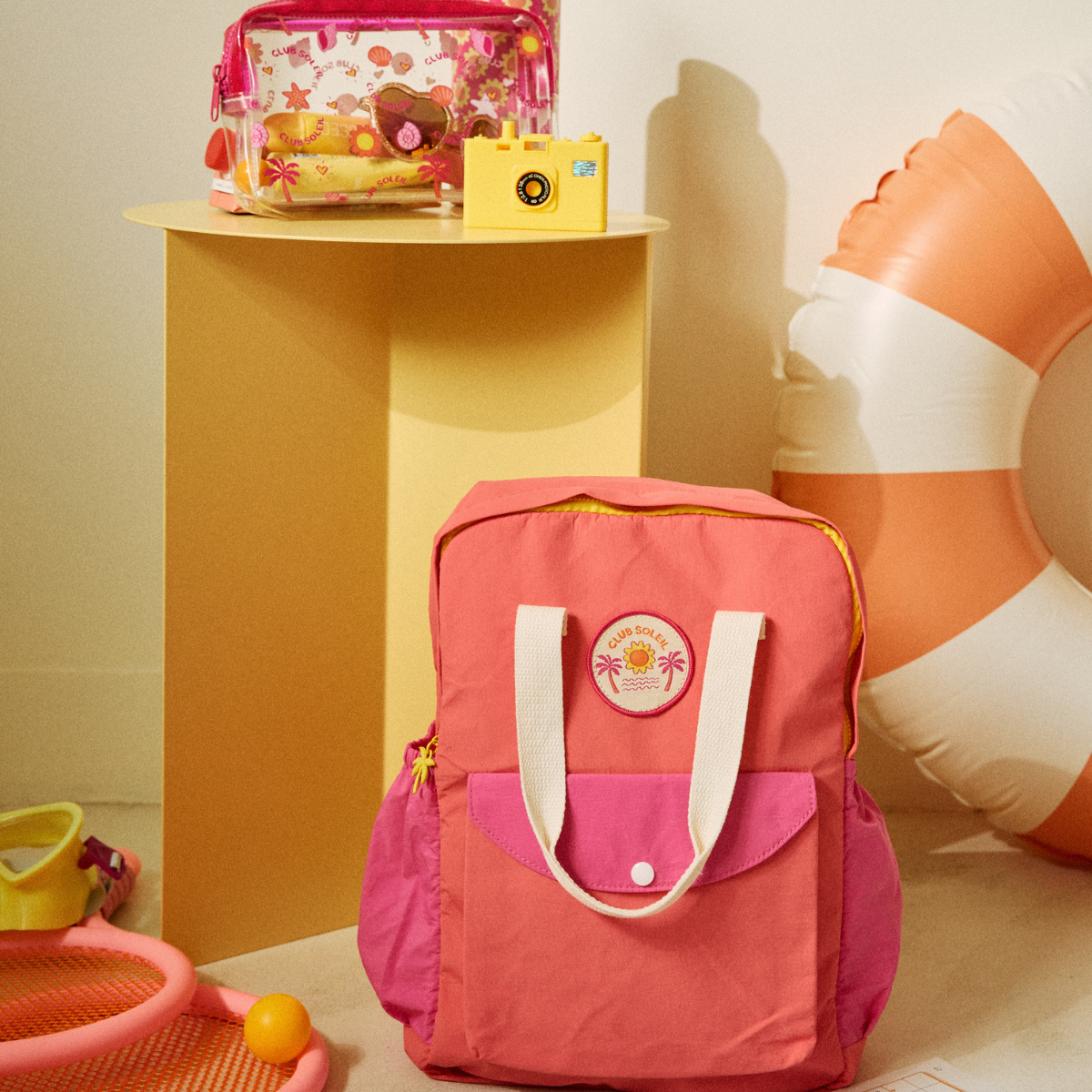 Sac à dos enfant double poignées rose et jaune - Club Soleil