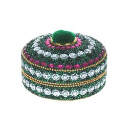 Grande boîte indienne ronde pompon vert