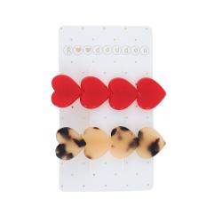 Lot de 2 barrettes léopard et coeurs rouges