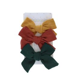 Lot de 3 barrettes à nœud moutarde, vert et terracotta