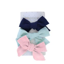 Lot de 3 barrettes à nœud bleu et rose
