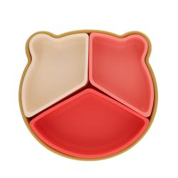 Assiette à compartiments en silicone écru et rose
