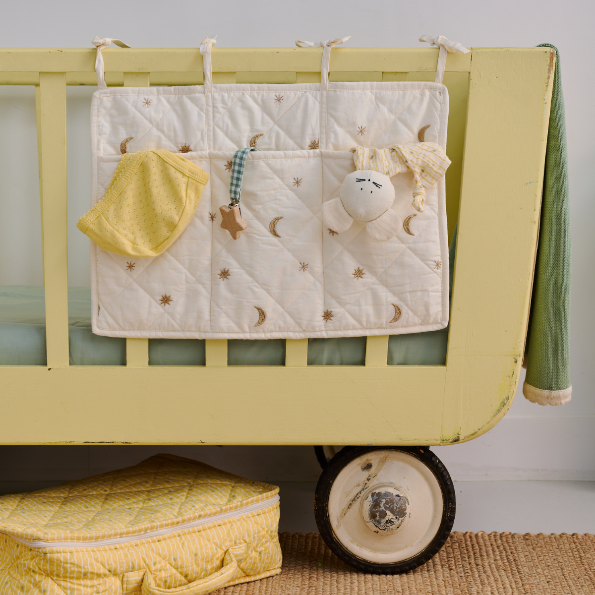 Pochette rangement de lit organiseur écru - Petites Souris