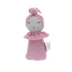 Poupée hochet culbuto chignon rose pâle