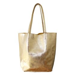 Sac cabas en cuir irisé doré