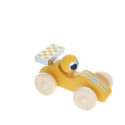 Voiture de course en bois jaune