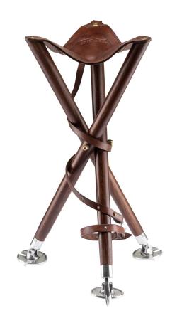 Trépied pliant cuir et bois 60 cm avec embouts anti-enfoncement, MADE IN CHASSE - Equipements de chasse
