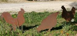 Lot de 3 silhouettes métalliques Coq + Poules, MADE IN CHASSE - Equipements de chasse