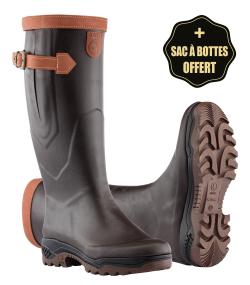 Bottes de chasse Aigle Parcours 2 Signature Pied Fort + Sac à bottes Rubberbag, Marron, Taille 45, MADE IN CHASSE - Equipements de chasse