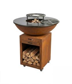 Brasero barbecue OBSIDIAN acier corten Ø100 cm – plancha 10 mm design premium extérieur jardin