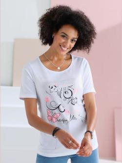 T-shirt manches courtes motifs brillants - blanc - 42 - Moda Vilona