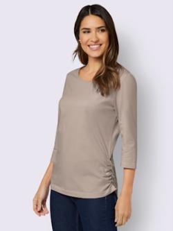 T-shirt à encolure ronde fronces latérales raffinées , beige, taille 46 - MODA VILONA - Mode Femme et Homme