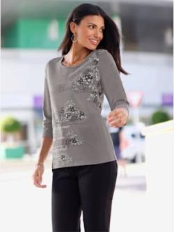 T-shirt à encolure ronde imprimé , gris-graphite, taille 40 - MODA VILONA - Mode Femme et Homme