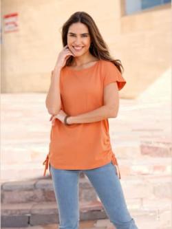 T-shirt à manches courtes encolure en u discrète , papaye, taille 44 - MODA VILONA - Mode Femme et Homme