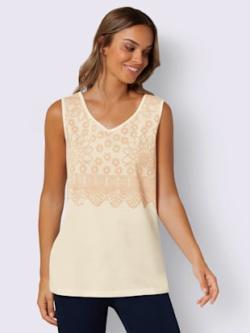 Débardeur imprimé dentelle tendance , écru-couleur ivoire, taille 48 - MODA VILONA - Mode Femme et Homme
