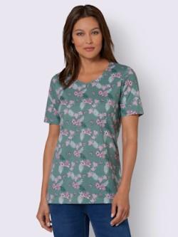 T-shirt long coupe longue affinante , jade-vieux rose imprimé, taille 50 - MODA VILONA - Mode Femme et Homme