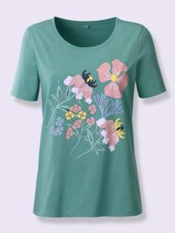 T-shirt en coton imprimé bouquet fleurs col rond manches courtes - sauge imprimé - 54 - Moda Vilona
