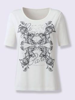 T-shirt à manches courtes pur coton , écru-anthracite, taille 42 - MODA VILONA - Mode Femme et Homme