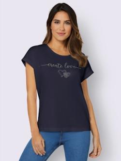 T-shirt à encolure ronde imprimé transfert couleur argenté - marine - 52 - Moda Vilona