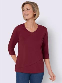 T-shirt à manches 3/4 col v , rouge foncé, taille 54 - MODA VILONA - Mode Femme et Homme