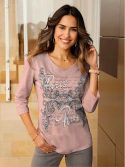 T-shirt femme imprimé bohème col rond manches 3/4 , rose, taille 50 - MODA VILONA - Mode Femme et Homme