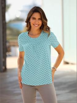 T-shirt à manches courtes plis affinants à l'encolure , menthe à motifs, taille 46 - MODA VILONA - Mode Femme et Homme