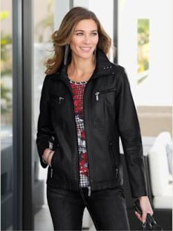 Veste effet cuir coupe féminine avec poches , noir, taille 44 - MODA VILONA - Mode Femme et Homme