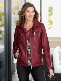 Veste effet cuir coupe féminine avec poches , rouge, taille 46 - MODA VILONA - Mode Femme et Homme