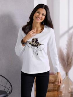 T-shirt à manches longues imprimé , écru, taille 44 - MODA VILONA - Mode Femme et Homme