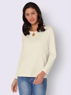 T-shirt à manches longues encolure ronde avec fente en forme de goutte avec bouton , couleur ivoire, taille 56 - MODA VILONA - Mode Femme et Homme